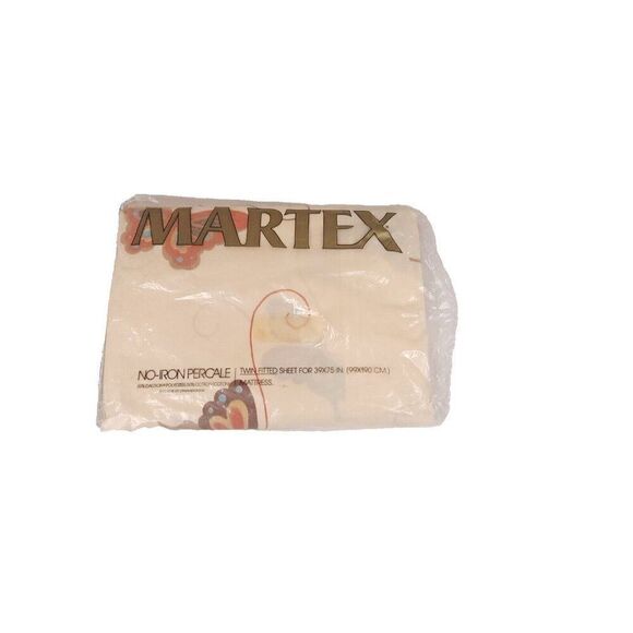 New Vintage 70s Martex Percale Twin Fitted Sheet Beige Tan Butterfly Mid Century - Picture 1 of 4